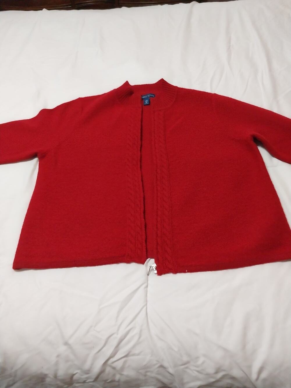 Karen Scott Women Full Zip Cardigan Red 100% Wool Knit Jacket (Petite) XL